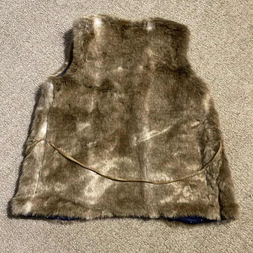 OshKosh B’gosh Girls Faux Fur Vest Brown Belted Lined Size 10 12